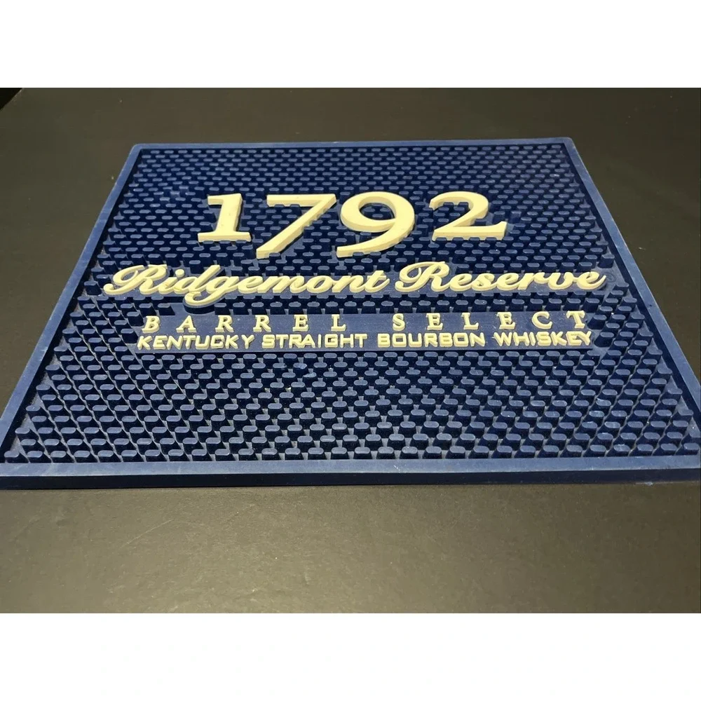 Ridgemont Reserve Bar Mat Blue 11x13 White Lettering Barrel Select Whiskey